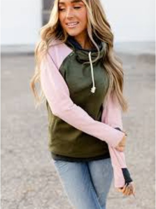 AMPERSAND AVE Sweaters - Colorblock Fleece hoodie 
 Ampersand avenue size extra small green pink gray